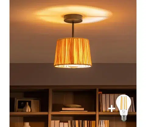 Svietidlá BRILAGI - LED prisadený luster CERIA BOHO 1xE27/60W/230V pr. 20 cm čierna/rafia BG3989+EG781156