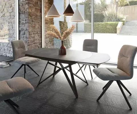 Jedálenské stoly DELIFE Jedálenský stôl Carlow 130/200x95 cm keramika sivá kov rozkladací