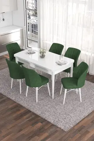 Jedálenské sety Extendable Dining Table & Chairs Set (7 Pieces) Eva - White, Khaki