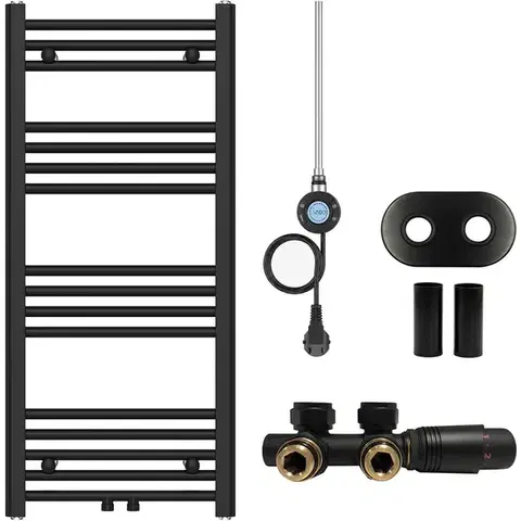 Doplnky do kúpeľne CERANO - Koupelnový radiátorový set Benito - kombinované vytápění, wifi tyč - středové připojení 50 mm - 300W - černá matná - 1000x450 mm CER-186193