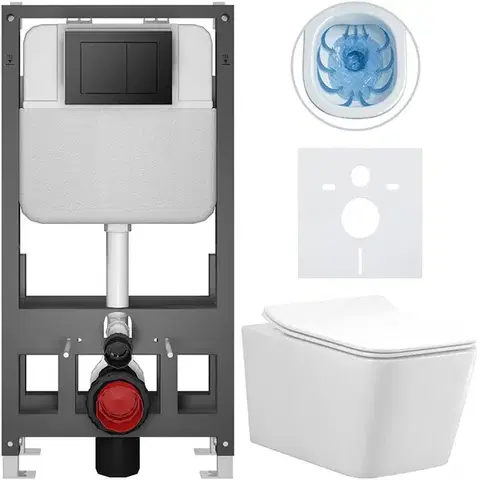 Záchody CERANO - Kompletný WC set Basic/Forte - biela lesklá - WC tlačidlo Maxio/Čierna - voľne stojaca - predstenová inštalácia - 51x36 CER-8050BD86127