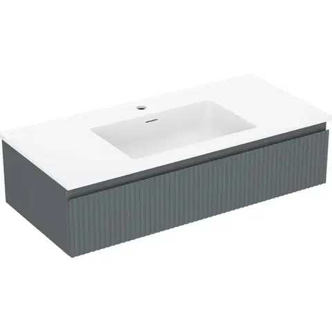 Kúpeľňový nábytok MEXEN/S - Rivel kúpeľňová skrinka 100 cm s umývadlom Otis, 1 šuplík, reliéf, grafit mat/biela mat 91A20-10023-1-BF66-W18M01