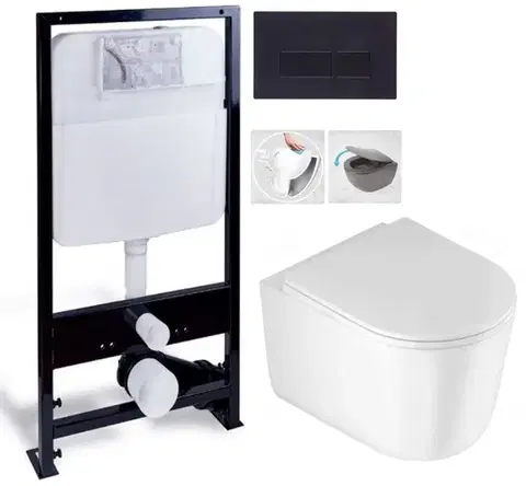Závesné wc sety PRIM predstenový inštalačný systém s čiernym tlačidlom 20/0044 + WC DEANTE Jasmin so sedadlom RIMLESS /VÍROVÉ SPLACH/ PRIM_20/0026 44 JA1