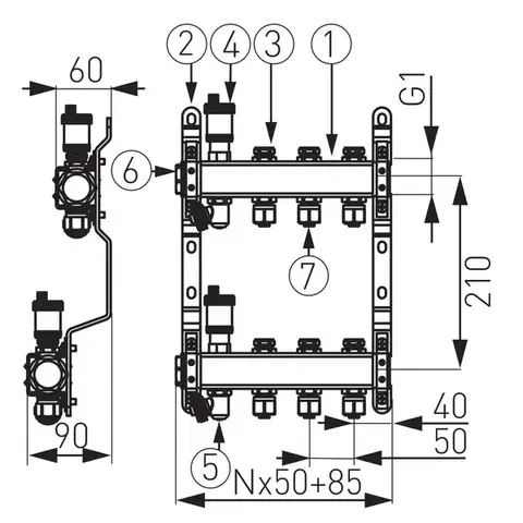 Príslušenstvo k batériám NOVASERVIS - Rozdeľovač nerez s regulačnými mechanickými ventilmi 2okruhy SN-RO02S