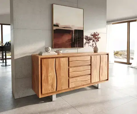 Komody DELIFE Komoda Live-Edge 170 cm akácia prírodná 3 zásuvky 4 dvierka