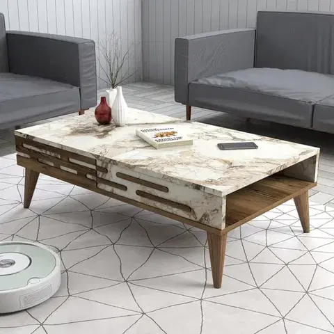 Konferenčné stolíky Konferenčný stolík Valensiya - Walnut, White, Marble
