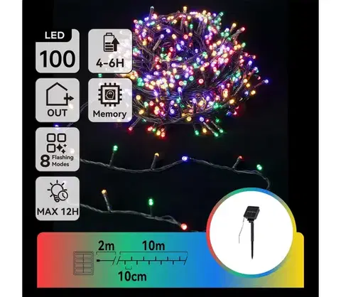 LED osvetlenie  B.V.  - LED solárny reťazec 100xLED/8 funkcií 12m IP65 viacfarebný B10201K7A