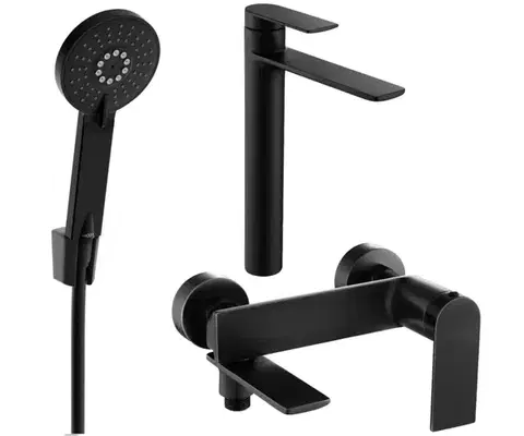 Kúpeľňové batérie MEXEN/S - Zero SET umývadlová + vaňová batéria s príslušenstvom R40, čierna 71113R40-70