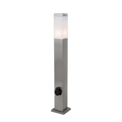 Zahradne stlpove lampy Vonkajšia lampa oceľ 80 cm so zásuvkou IP44 - Malios