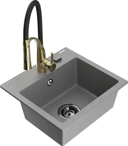 Kuchynské drezy MEXEN/S MEXEN/S - Milo granitový drez 1-miska vrátane batérie Aster, šedá 6505-71-73450-57-B