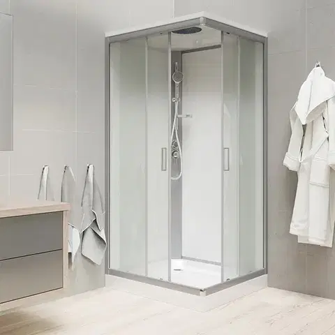 Vane Mereo Sprchový box, štvorcový, 90cm, satin ALU, sklo Point, z. steny biele, SMC vanička, so strieškou CK34122KBSW