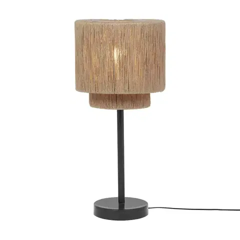 Stolné lampy Japandi stolná lampa čierna s hnedým lanom - Smilla