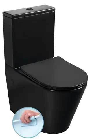 Záchody SAPHO - PACO RIMLESS WC kombi, spodný/zadný odpad, čierna mat PC1012WRB