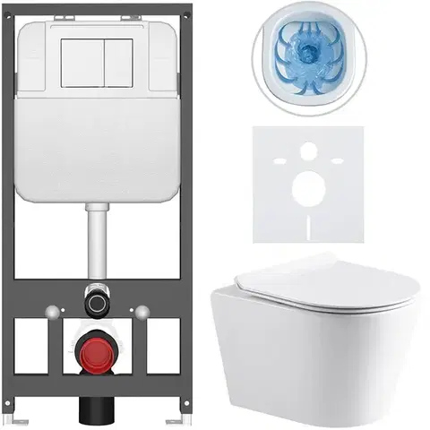 Záchody CERANO - Kompletný WC set Basic/Carlito - biela lesklá - WC tlačidlo Maxio/Biela - závesné - predstenová inštalácia - 48,5x36,5 CER-8050BD86033