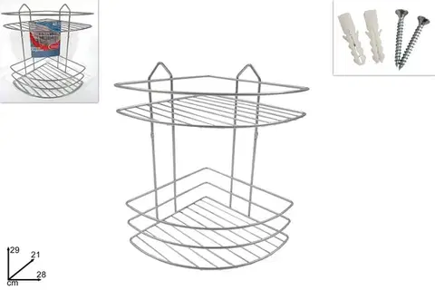 Zrkadlá, zrk.skrinky, poličky MAKRO - Polička rohová 2 poschodia, 20,5 x 29 x 20,5cm, pochrómovaná