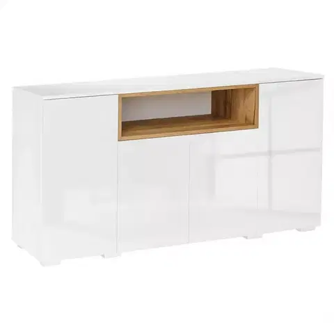 Komody do spálne Komoda  Londyn dub craft zlatý+biely lesk