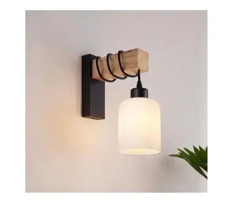 Svietidlá Brilagi - Nástenné svietidlo WOOD GLASS 1xE27/60W/230V borovica/čierna/biela EG44078+NSTK7006