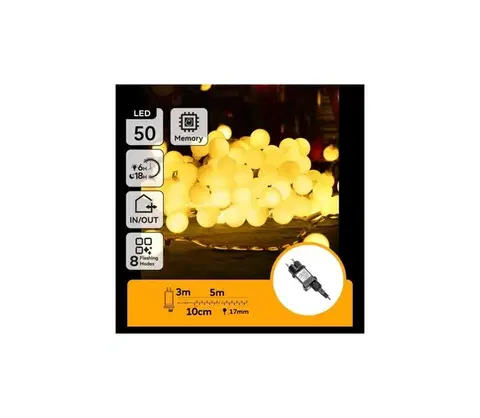 LED osvetlenie  B.V.  - LED vonkajšia dekoratívna svetelná reťaz 50xLED/3,6W/230V/8 funkcií 5m IP44 teplá biela B103031RM