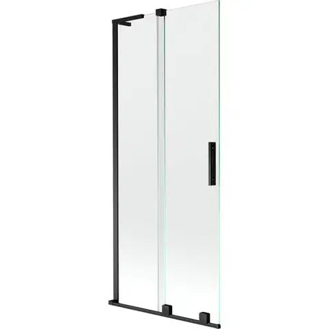 Sprchové dvere MEXEN/S - Velar L dvojkrídlová posuvná vaňová zástena 80 x 150, transparent, čierna 896-080-003-01-70