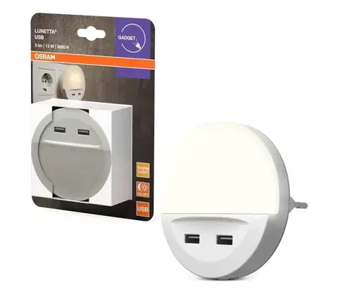 Svietidlá Osram - LED Nočné svietidlo do zásuvky so senzorom LUNETTA 2xUSB LED/13W/230V 8590828062110