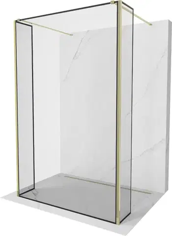 Sprchové dvere MEXEN/S - Kioto Sprchová zástena WALK-IN voľne stojaca 90 x 30 x 30, čierny vzor, zlatá 800-090-030-222-50-70-030