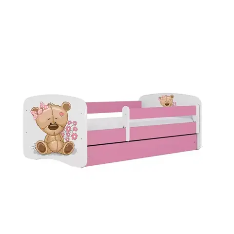 Postele pre dievčatá Detská Posteľ. Babydreams+Sz+M ružová 80x180 Medveď s kvetmi