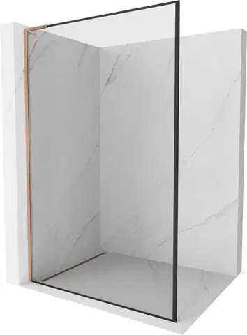 Sprchové dvere MEXEN/S - Kioto L Sprchová zástena WALK-IN 50 x 200, čierny vzor, meď kartáčovaná 800-050-103-65-70