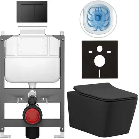 Záchody CERANO - Kompletný WC set Basic/Forte - čierna matná - WC tlačidlo Maxio/Čierna - ovládanie zhora - predstenová inštalácia - 51x36 CER-8050BD86395