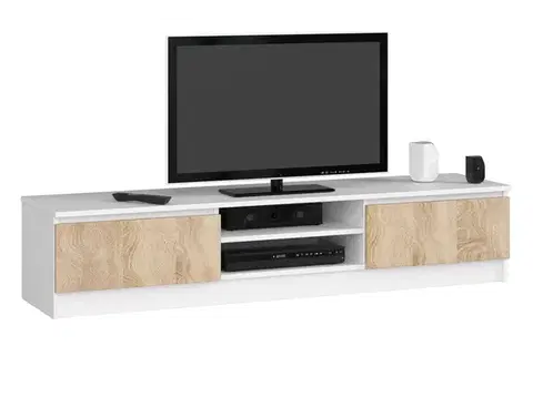 TV stolíky Dizajnový TV stolík ROMANA160, biely / dub Sonoma