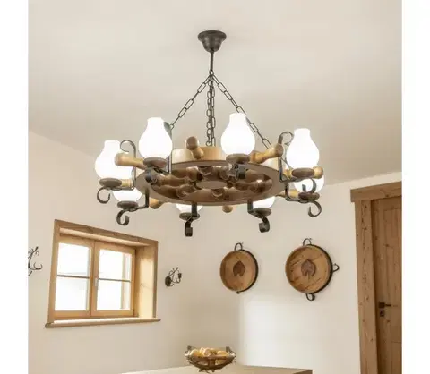 Svietidlá BRILAGI - Luster na reťazi TIMONA 8xE14/40W/230V priemer 70 cm buk/orech EX-01001