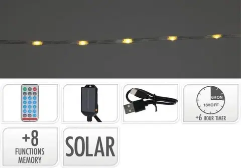 Záhradné lampy Kinekus Svetlo 480 LED reťaz teplé biele solárne s časovačom, s funkciami