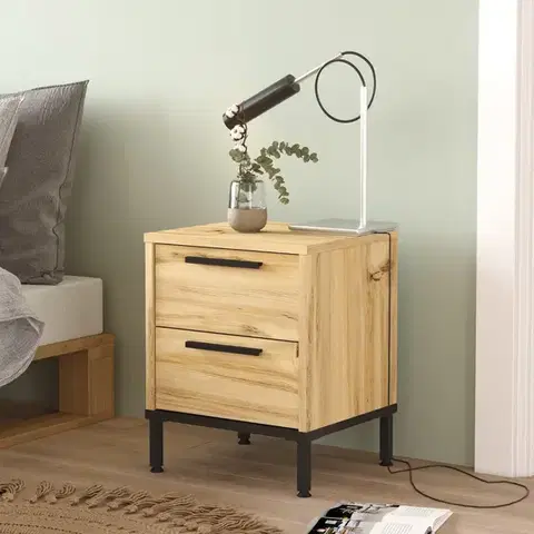 Nočné stolíky Nočný stolík na nožičkách LEVY 24, dub Left/čierna