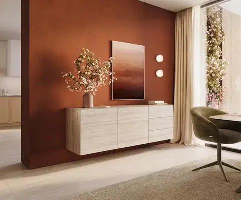 Komody DELIFE Komoda Cuor 180 cm keramika Laminam® Travertino Bianco krémovo biela 2 dvierka 3 zásuvky závesná