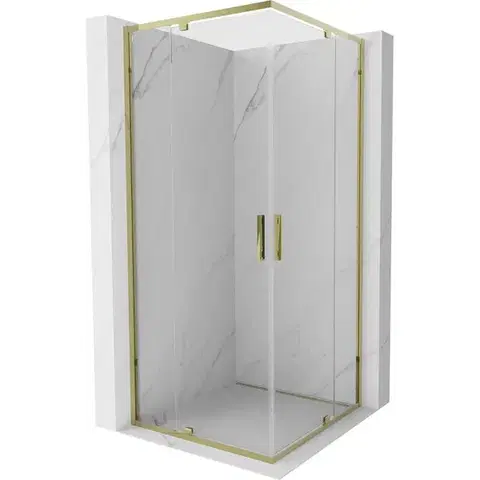 Sprchovacie kúty MEXEN - Exo štvorcový krídlový sprchovací kút 90 x 90, transparent, zlato 8110-090-090-50-00