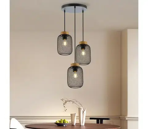 Svietidlá BRILAGI - Luster na lane BASKLITE 3xE27/15W/230V drevo/čierna BRI427