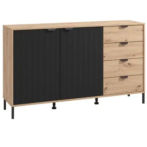 Komody so zásuvkami a dvierkami Komoda Vandea 3k4f Artisan/Čierna 11013378