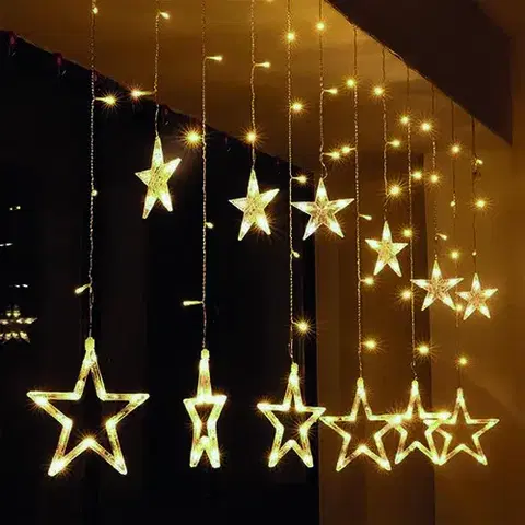 Vianočné dekorácie Solight LED vonkajší vianočný záves Hviezdy, šírka 3 m, 123 LED, IPP44, 3x AA, teplá biela