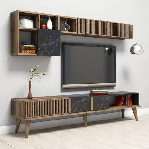 Obývacie steny TV skrinka / Obývacia stena Milan - Walnut, Black