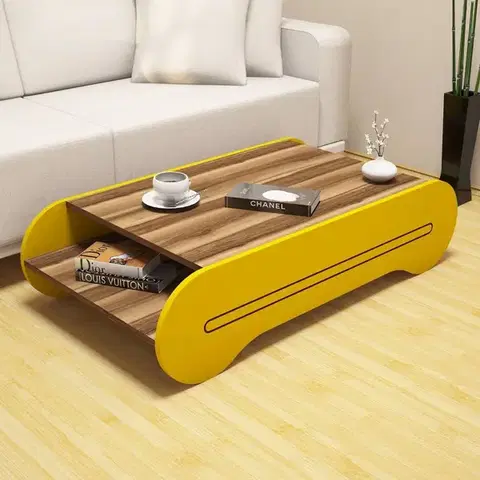 Konferenčné stolíky Konferenčný stolík Cool - Walnut, Yellow