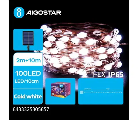 LED osvetlenie  B.V.  - LED solárna reťaz 100 LED/8 režimov 12 m IP65 studená biela B10201K76