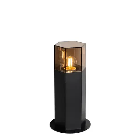 Zahradne stlpove lampy Vonkajšia stojaca lampa čierna s dymovým tienidlom šesťuholníkovým 30 cm - Denmark