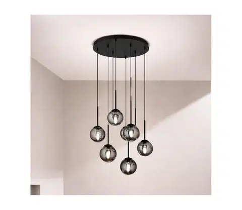 Svietidlá Ondaluce - Luster na lanku JEWEL 8xE14/10W/230V pr. 70 cm čierna/dymová čierna SO.JEWEL/8-NERO