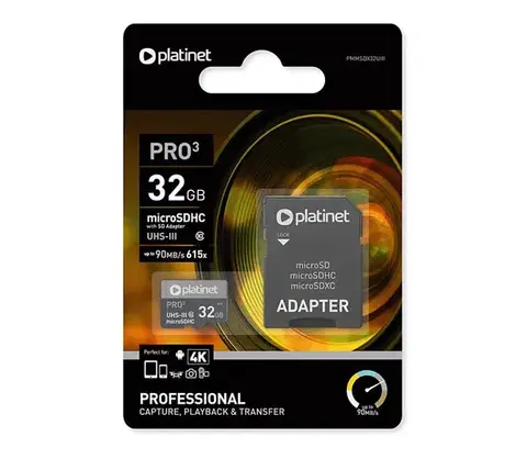 Predlžovacie káble  MicroSDHC 32GB U3 Pro 90MB/s + SD adaptér PMMSD32UIII