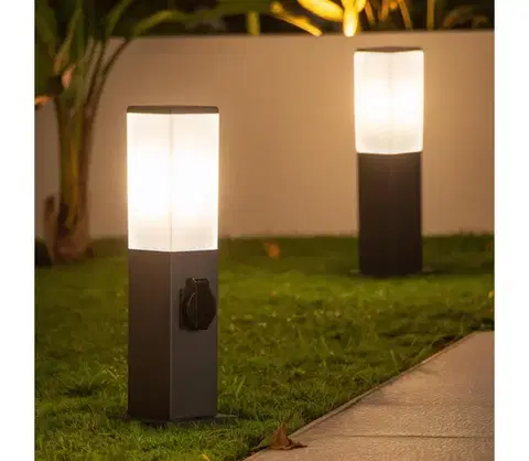 Záhradné lampy BRILAGI - Vonkajšia lampa s 2 zásuvkami SCHUKO NOVA 1xE27/15W/230V 40 cm IP44 antracit FG-KH446PSH-40-2SO-ANT