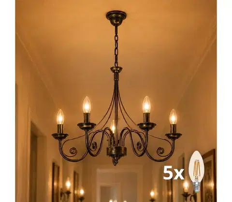 Svietidlá BRILAGI - LED Luster na reťazi STEFANO 5xE14/40W/230V čierna patiny 8590828606697