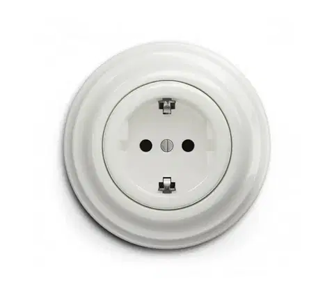 Predlžovacie káble Reblig - Retro domová zásuvka s rámčekom SCHUKO 230V/16A keramická biela RG0007+RG0106