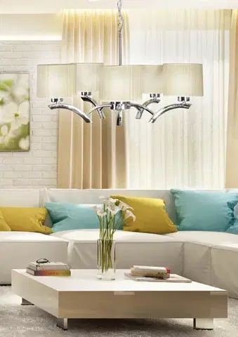 Svietidlá Závesná lampa chróm + krémové tienidlo 5x60W luster Draga