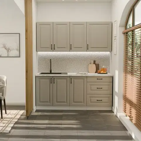 Modulový kuchynský nábytok Kuchynská linka Stilo Claygrey/Biely 180cm bez pracovnej dosky