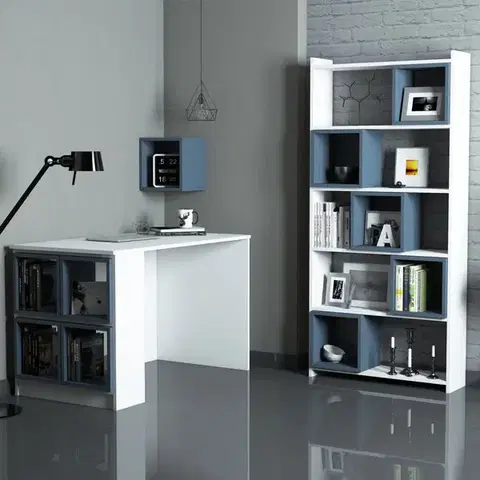 Písacie stoly Písací stôl s knižnicou Box - White, Blue