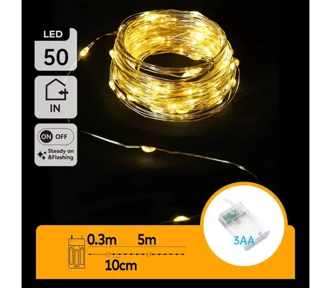 Vianočné dekorácie  B.V.  - LED reťaz 50xLED/3xAA 5,3m teplá biela B10303KO7